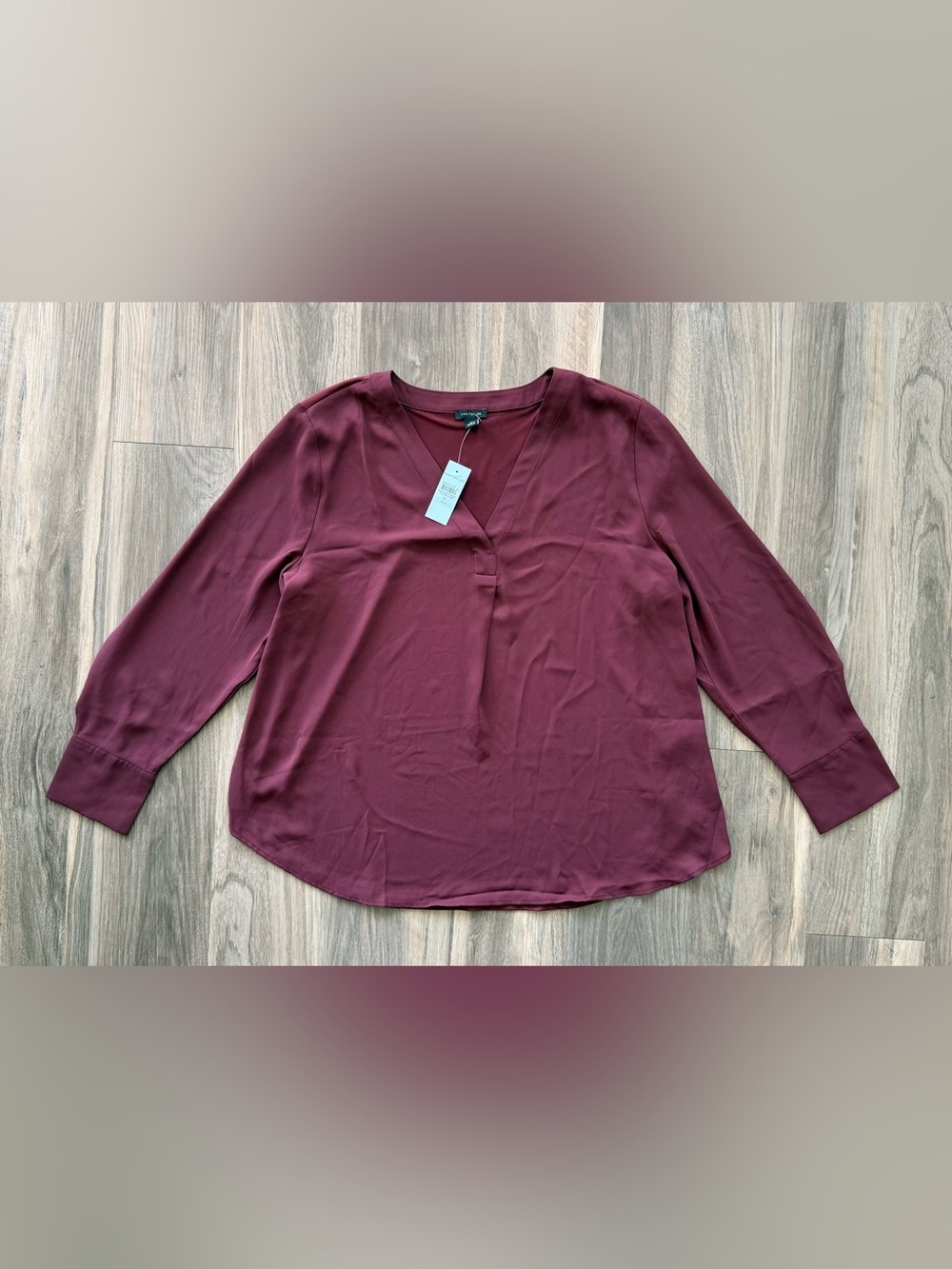 NWT Ann Taylor Wine-Colored Mixed Media Blouse Size XL Petite